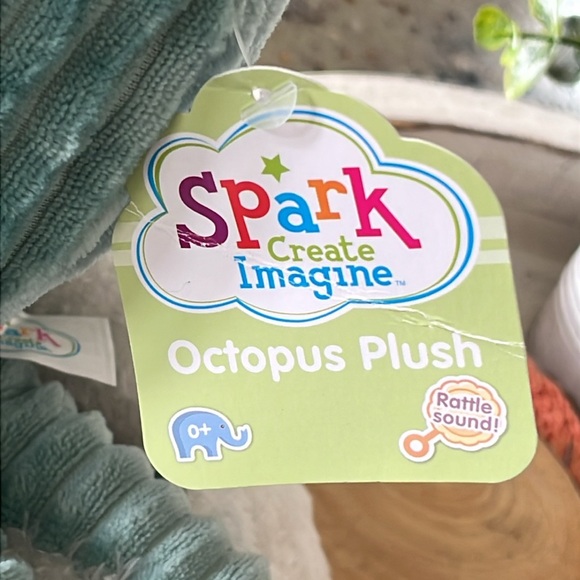 NWT Spark Create Imagine Octopus Plush w/ Rattle, Ages 0+ Teal & White Baby Toy - Picture 4 of 10